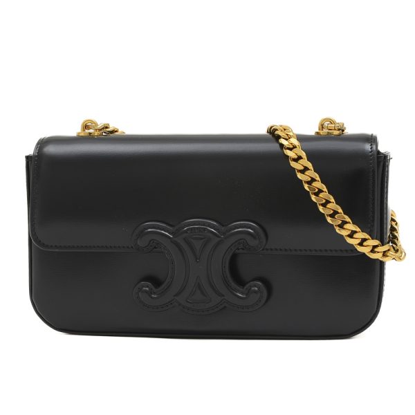 005246939 1 Celine Cuir Triomphe Chain Shoulder Shiny Black