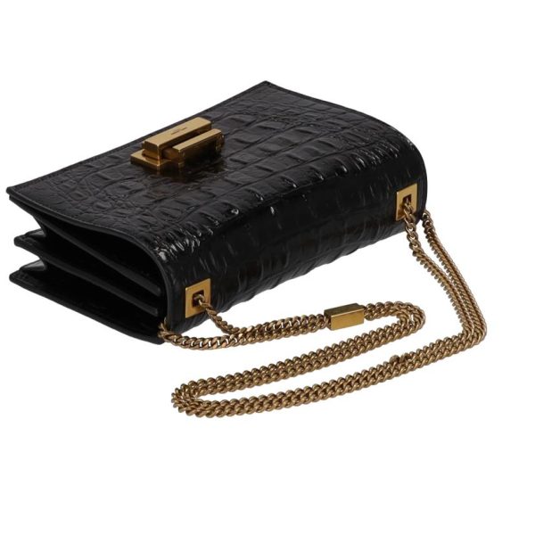 01086 4 Saint Laurent Chain Shoulder Embossed Black