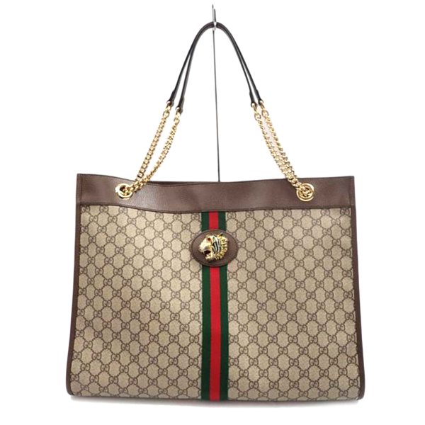 01981 1 GUCCI Rajaraj Tote Tiger Head GG Supreme Leather Beige