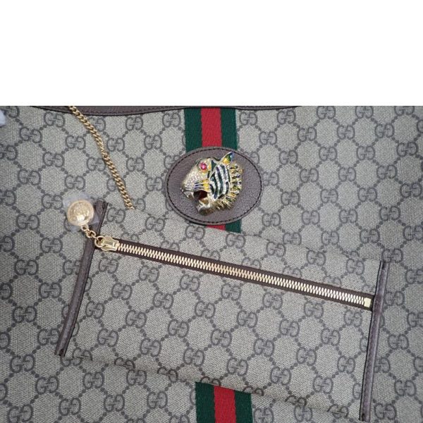 01981 6 GUCCI Rajaraj Tote Tiger Head GG Supreme Leather Beige