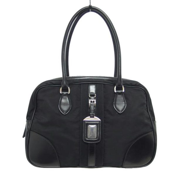 03237 1 Prada Nylon Leather Mini Boston Bag Black