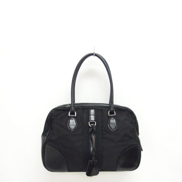 03237 2 Prada Nylon Leather Mini Boston Bag Black