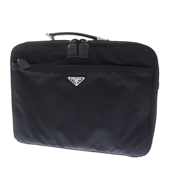 034 902307290020 1 Prada Triangle Logo Plate Nylon Briefcase Bag Black