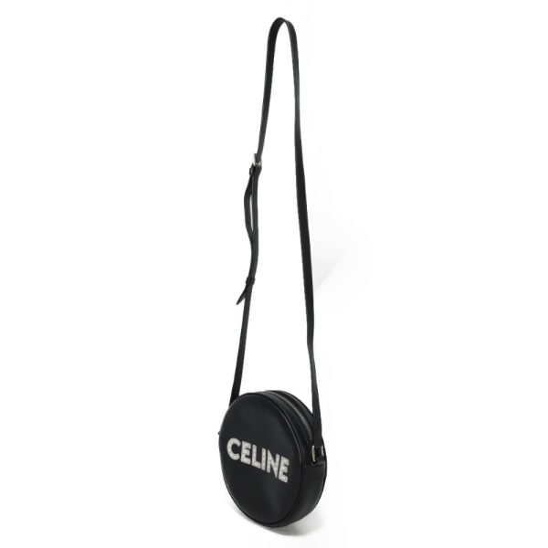 03503h 2 Celine Round Mini Shoulder Bag Black x White