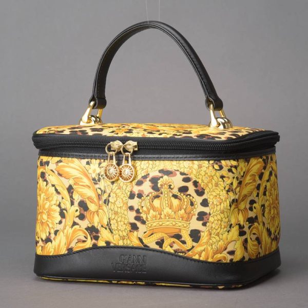 040207 16 0 Versace Vanity Bag Makeup Pouch Leopard Print Yellow Black