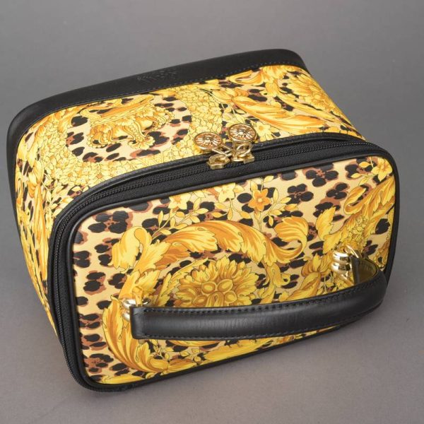 040207 16 5 Versace Vanity Bag Makeup Pouch Leopard Print Yellow Black