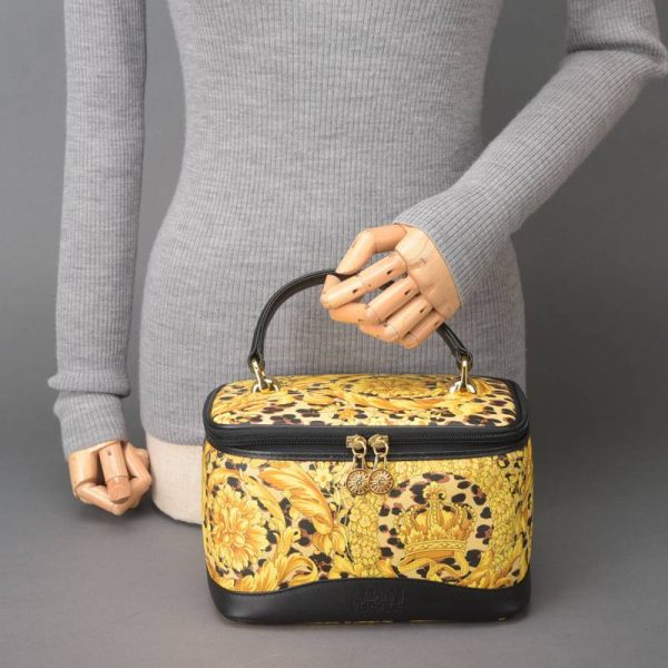 040207 16 6 Versace Vanity Bag Makeup Pouch Leopard Print Yellow Black