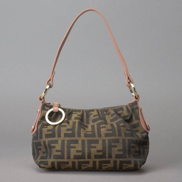 050308 10 0 Fendi Zucca Jacquard Leather Handbag Brown