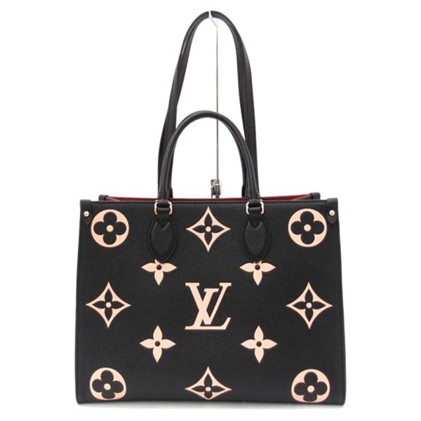 06472 1 Louis Vutton On The Go MM Empriente Leather Tote Bag BlackBiege