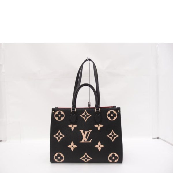 06472 2 Louis Vutton On The Go MM Empriente Leather Tote Bag BlackBiege