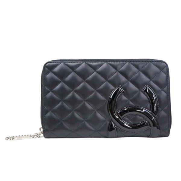 07570 1 Chanel Cambon Line Round Zipper Wallet Black