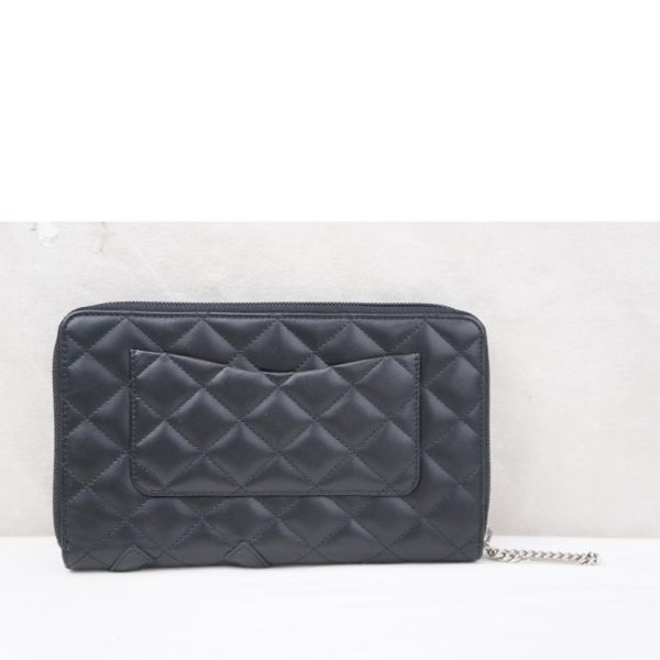 07570 2 Chanel Cambon Line Round Zipper Wallet Black