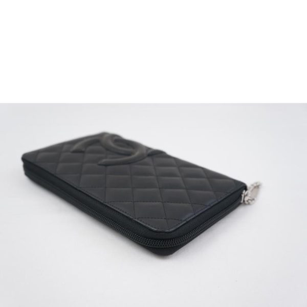 07570 3 Chanel Cambon Line Round Zipper Wallet Black