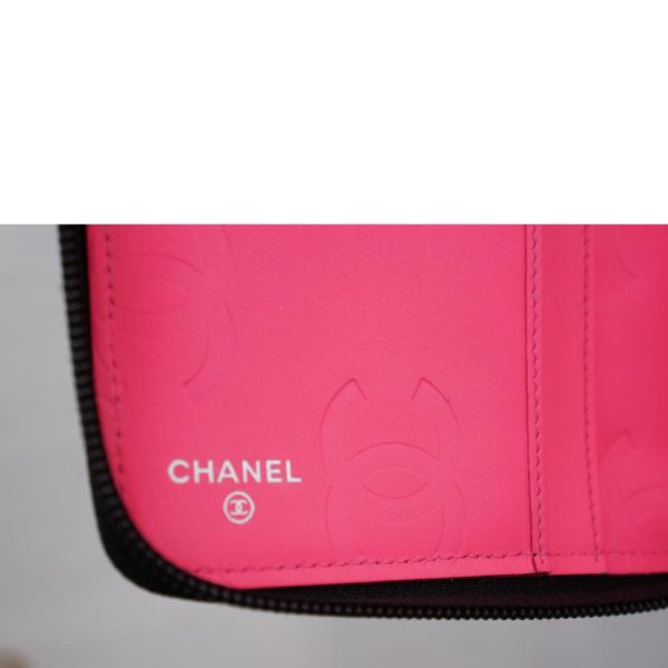 07570 8 Chanel Cambon Line Round Zipper Wallet Black