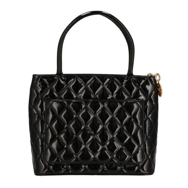 09102 2 Chanel Reproduction Tote Patent GD Metal Fittings Black