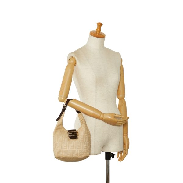 1 0121516 12 Fendi Zucca Mini Canvas Leather Handbag Beige