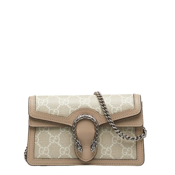 1 0121712 1 Gucci GG Supreme Dionysus Super Mini Bag Chain Shoulder Bag Beige