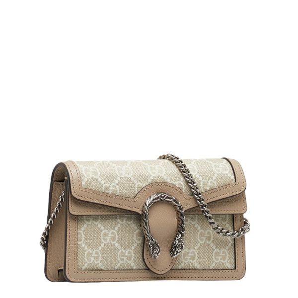 1 0121712 2 Gucci GG Supreme Dionysus Super Mini Bag Chain Shoulder Bag Beige