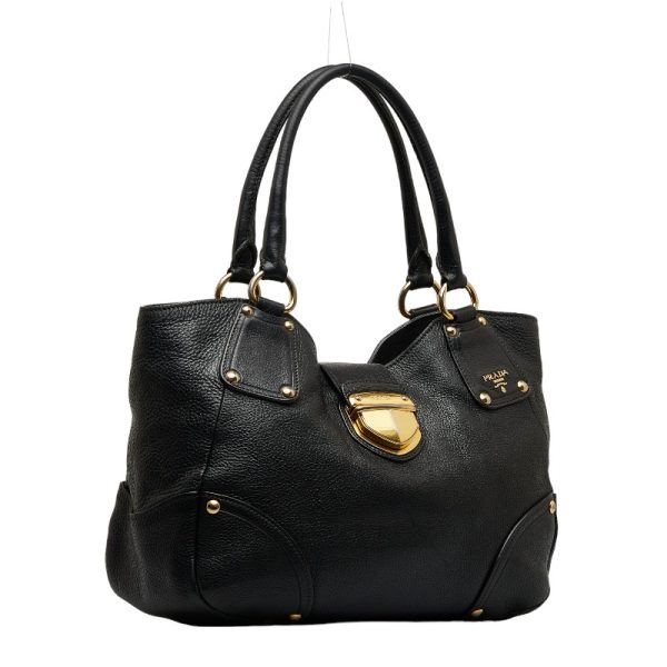 1 0125543 2 Prada Logo Tote Leather Bag Black