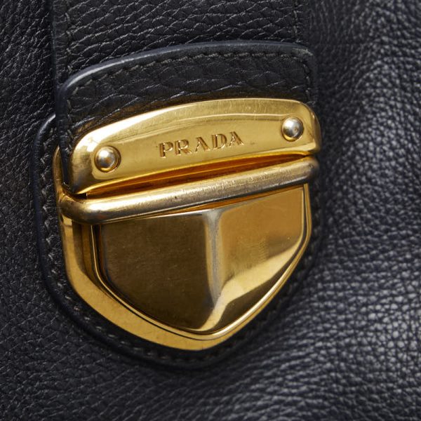 1 0125543 6 Prada Logo Tote Leather Bag Black