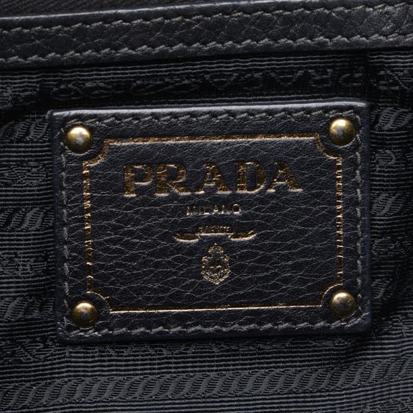 1 0125543 9 Prada Logo Tote Leather Bag Black