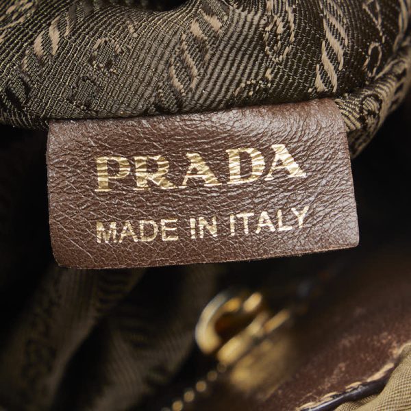 1 0125547 10 Prada Logo Jacquard Handbag Nylon Leather 2 Way Brown