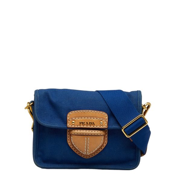 1 0129212 1 Prada Crossbody Shoulder Bag Canvas Leather Blue Brown