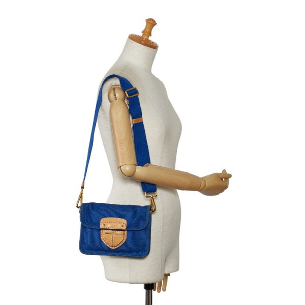 1 0129212 11 Prada Crossbody Shoulder Bag Canvas Leather Blue Brown