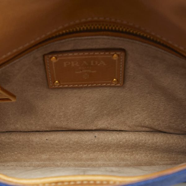 1 0129212 6 Prada Crossbody Shoulder Bag Canvas Leather Blue Brown