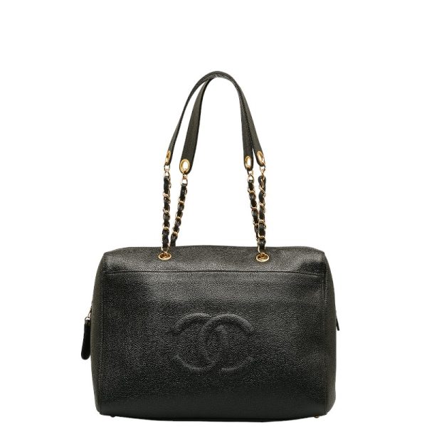 1 0135070 1 Chanel Cocomark Chain Caviar Skin Tote Bag Black