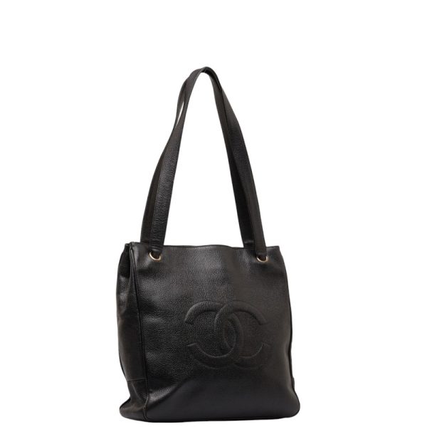 1 0136153 2 Chanel Cocomark Tote Caviar Skin Black