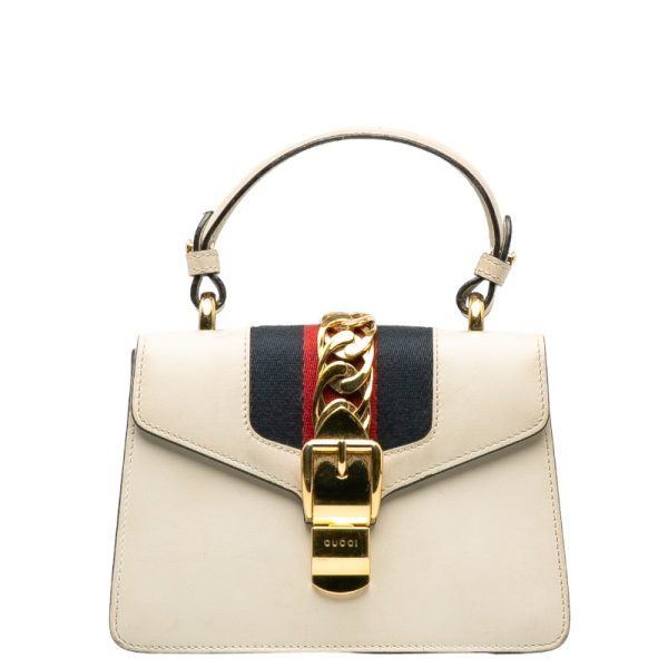 1 0140284 2 Gucci Sylvie Mini Handbag 2WAY Leather White