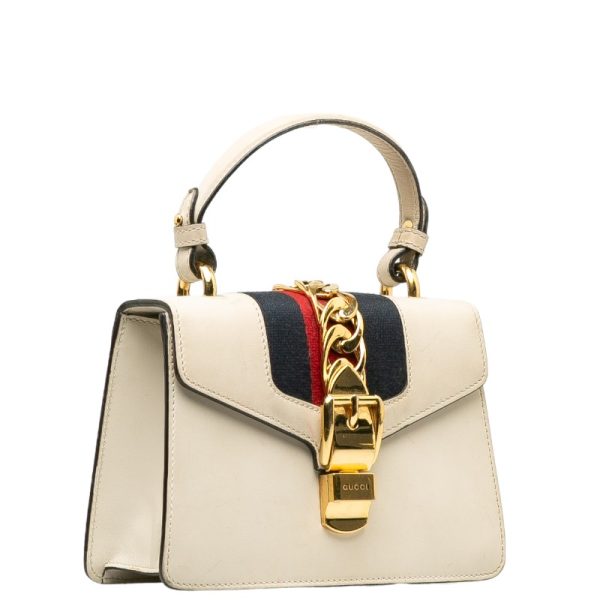 1 0140284 3 Gucci Sylvie Mini Handbag 2WAY Leather White