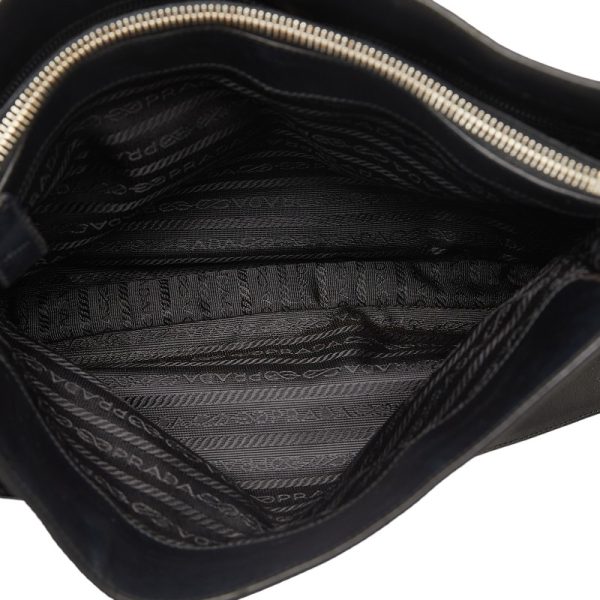 1 0141693 6 Prada Logo Plate One Shoulder Bag Nylon Leather Black