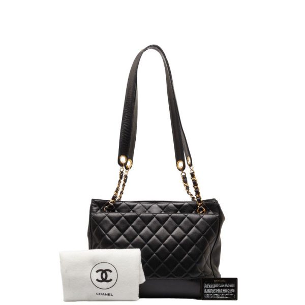 1 0146395 12 Chanel Coco Mark Chain Tote Bag Black Gold