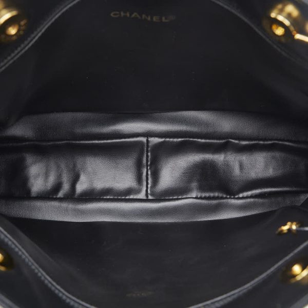 1 0146395 7 Chanel Coco Mark Chain Tote Bag Black Gold