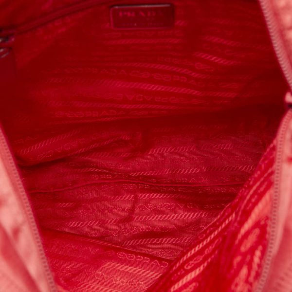 1 0150707 6 Prada Triangle Logo Plate Handbag Tote Nylon Bag Red