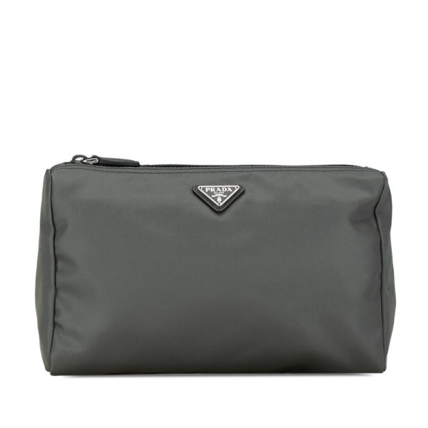 1 0155355 1 PRADA Triangle Logo Pouch Nylon Gray