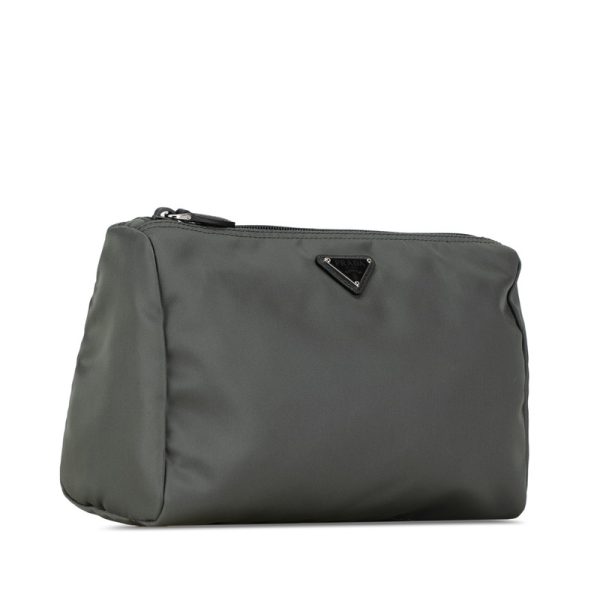 1 0155355 2 PRADA Triangle Logo Pouch Nylon Gray