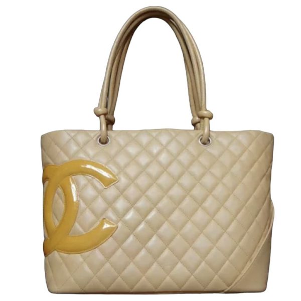 10000467 Chanel Cambon Line Gm Leather Shoulder Bag Beige