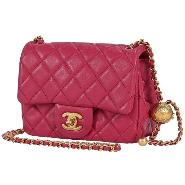 1000053081727 01 Chanel Mini Matelasse Single Flap Chain Shoulder Bag Coco Mark Ball Leather Pink