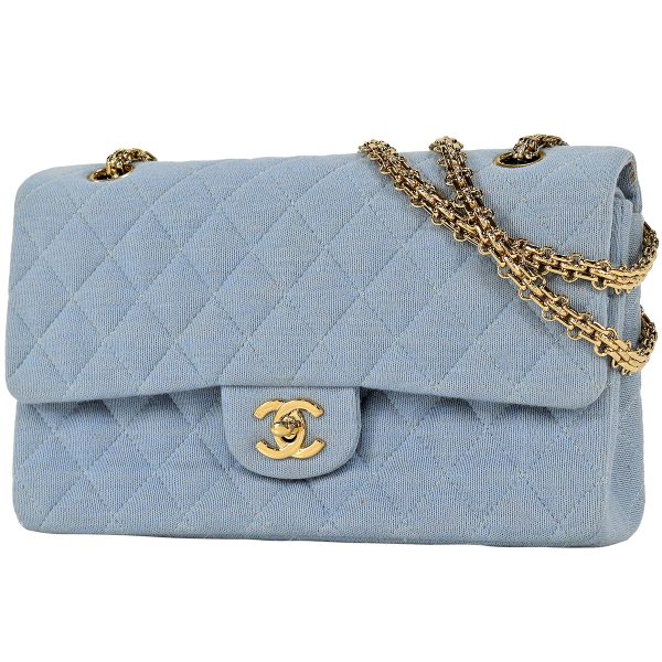 1000060382091 01 CHANEL Matelasse W Flap Chain Shoulder Bag Light Blue