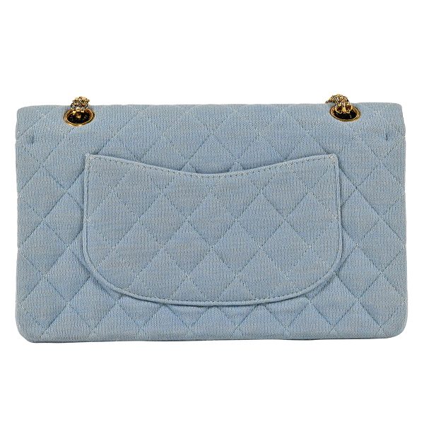 1000060382091 03 CHANEL Matelasse W Flap Chain Shoulder Bag Light Blue