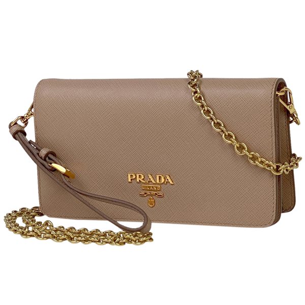 1000060681699 11 Prada Logo Chain Wallet 2WAY Shoulder Bag Beige