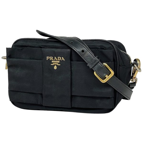 1000063217437 11 Prada Logo 2Way Pouch Ribbon Shoulder Bag Nylon Nero Black