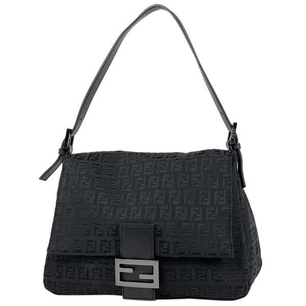 1000065257141 11 Fendi Zucchino Pattern Canvas Mamma Shoulder Bag Black