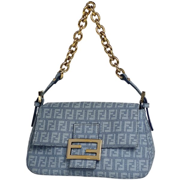 1000066981786 11 Fendi Zucca Pattern Chain Canvas Shoulder Bag Light Blue