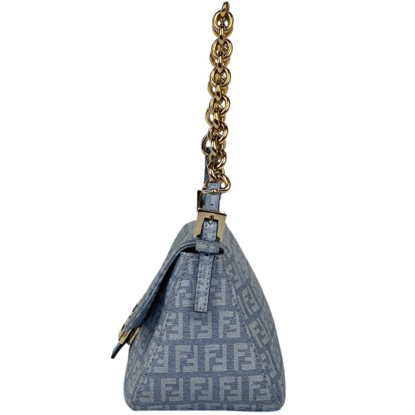 1000066981786 12 Fendi Zucca Pattern Chain Canvas Shoulder Bag Light Blue