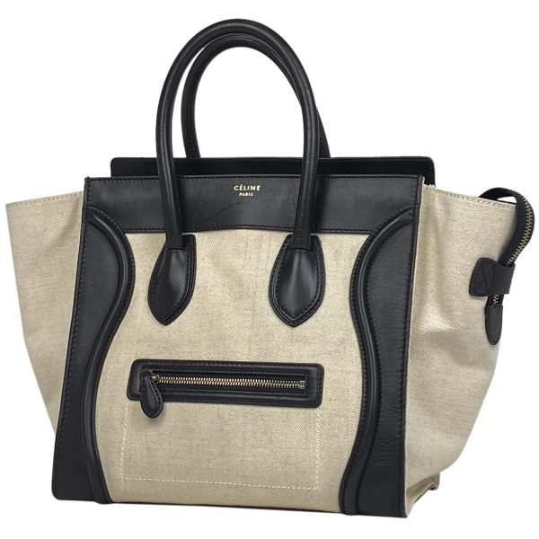 1000067365110 11 Celine Luggage Mini Shopper Tote Bag Handbag Canvas Beige Black