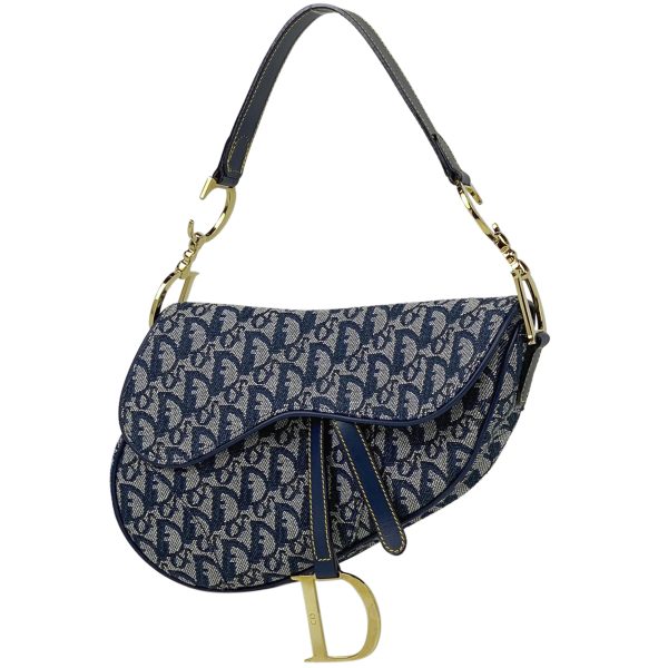 1000069124760 11 Christian Dior Canvas Trotter Saddle Pattern Shoulder Bag Navy